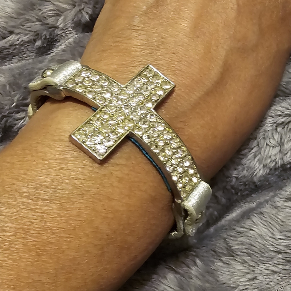 Natasha Couture Silver and Gold Cross Bracelet